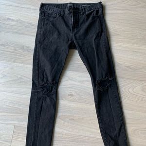 Mens PacSun distressed black jeans stacked skinny 33x32